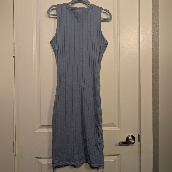 SHEIN Blue Ribbed Ruched Mock Neck Mini Dress - Picture 3 of 4